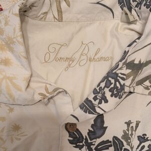 Tommy Bahama Cream and Black Leaf Print Shirt